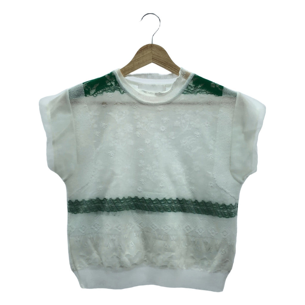 【미품】 Mame Kurogouchi / 마메쿠로고우치 | 2020SS | Cocoon Layered Knit Tops 레이어드 니트 컷 톱 | 2 | 화이트×그린 | 여성