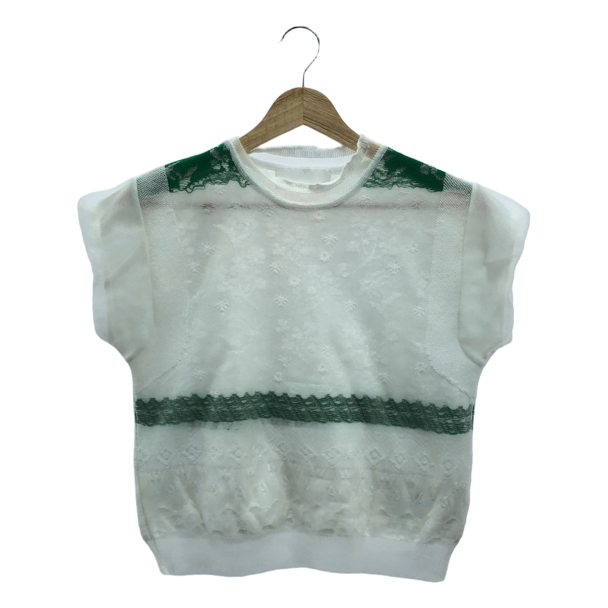 【美品】  Mame Kurogouchi / マメクロゴウチ | 2020SS | Cocoon Layered Knit Tops  レイヤードニットカットソー | 2 | ホワイト×グリーン | レディース