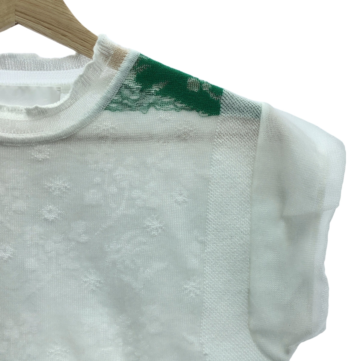 【美品】  Mame Kurogouchi / マメクロゴウチ | 2020SS | Cocoon Layered Knit Tops  レイヤードニットカットソー | 2 | ホワイト×グリーン | レディース