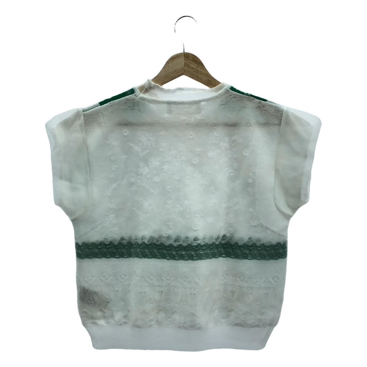 【美品】  Mame Kurogouchi / マメクロゴウチ | 2020SS | Cocoon Layered Knit Tops  レイヤードニットカットソー | 2 | ホワイト×グリーン | レディース