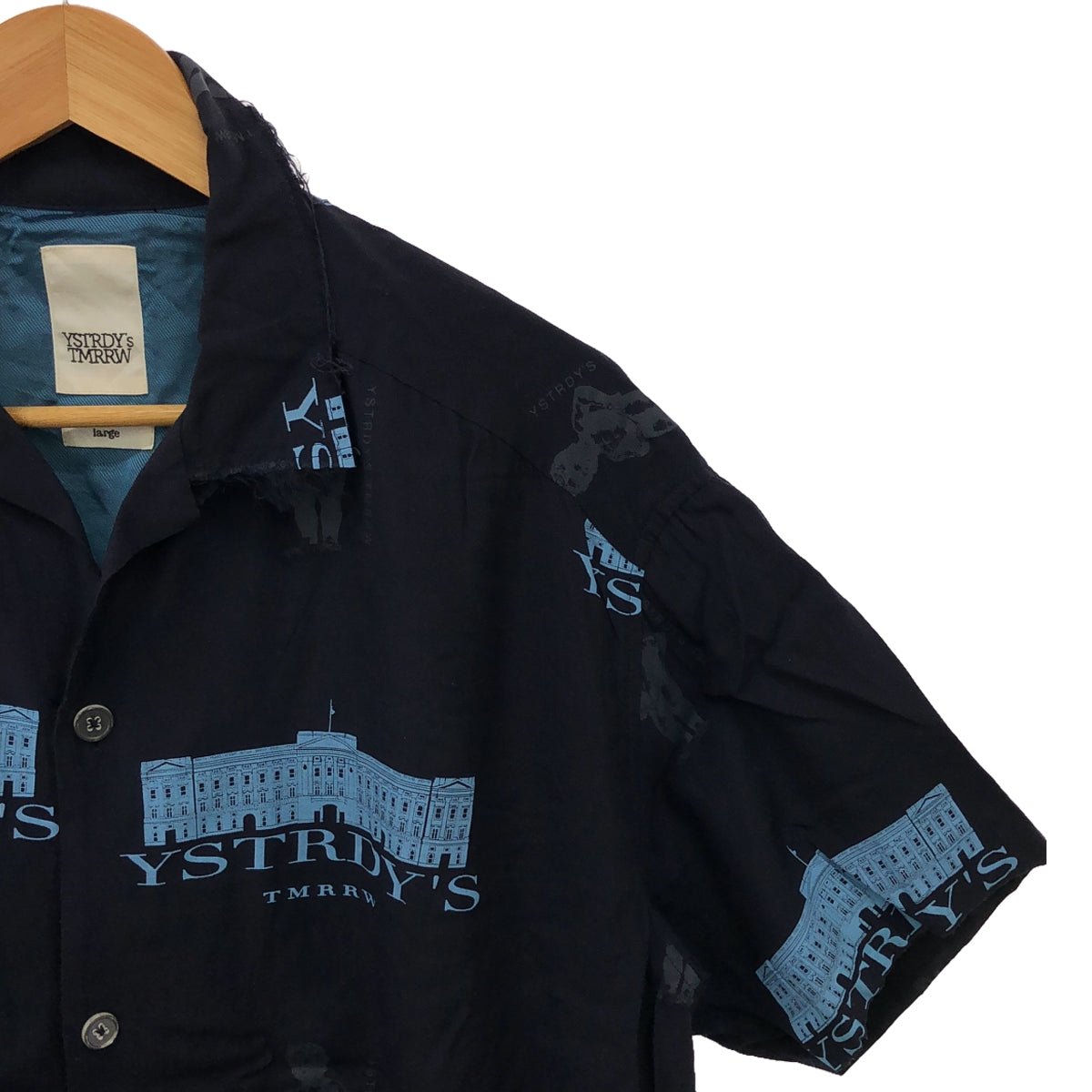 YSTRDY'S TMRRW / イエスタデイズトゥモロー | レーヨン グラフィックプリント オープンカラー半袖シャツ | L | ネイビー | メンズ
