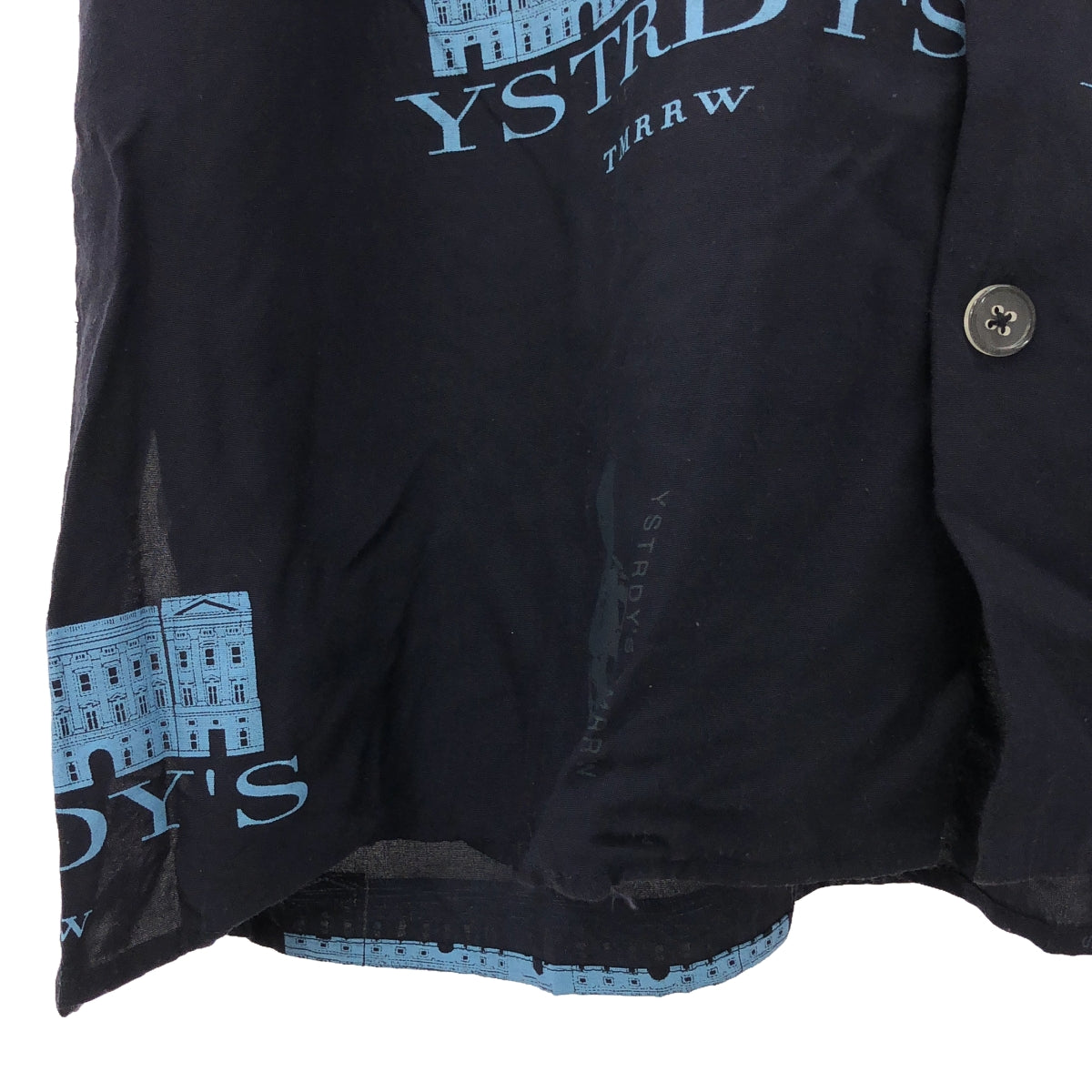 YSTRDY'S TMRRW / イエスタデイズトゥモロー | レーヨン グラフィックプリント オープンカラー半袖シャツ | L | ネイビー | メンズ