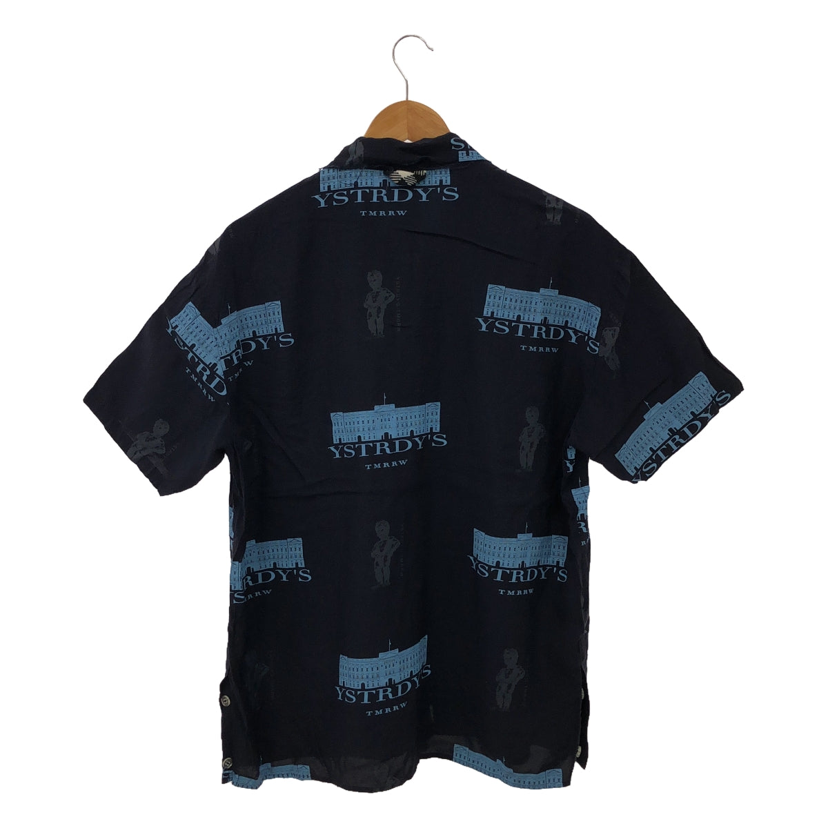 YSTRDY'S TMRRW / イエスタデイズトゥモロー | レーヨン グラフィックプリント オープンカラー半袖シャツ | L | ネイビー | メンズ