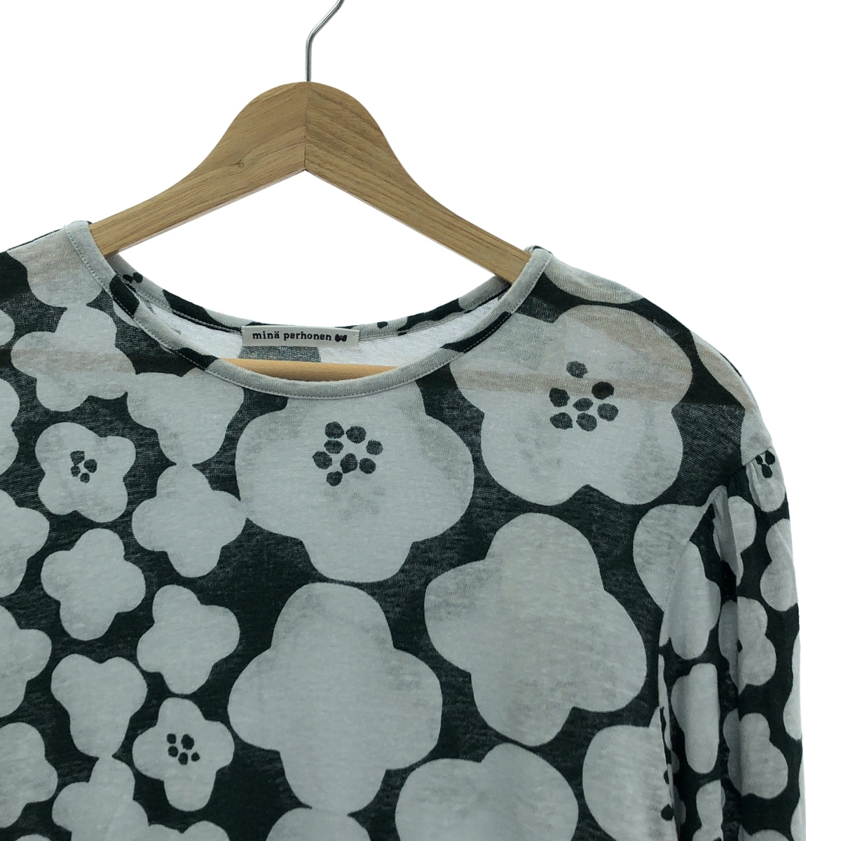 [品相良好] mina perhonen | 2024SS | hanaco / 剪裁和縫製連身裙，花卉印花，連身裙 | 38 | 綠色 | 女款