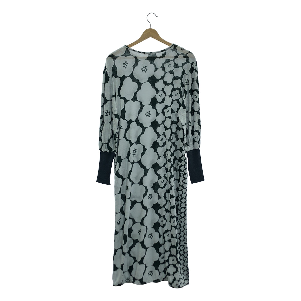 [品相良好] mina perhonen | 2024SS | hanaco / 剪裁和縫製連身裙，花卉印花，連身裙 | 38 | 綠色 | 女款