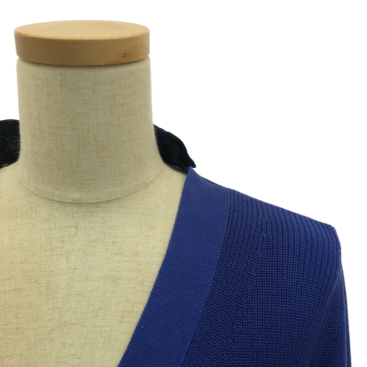 sacai / サカイ | 2016 | バックプリーツ 総柄 Vネックカーディガン | 2 | ブルー/ブラック | レディース