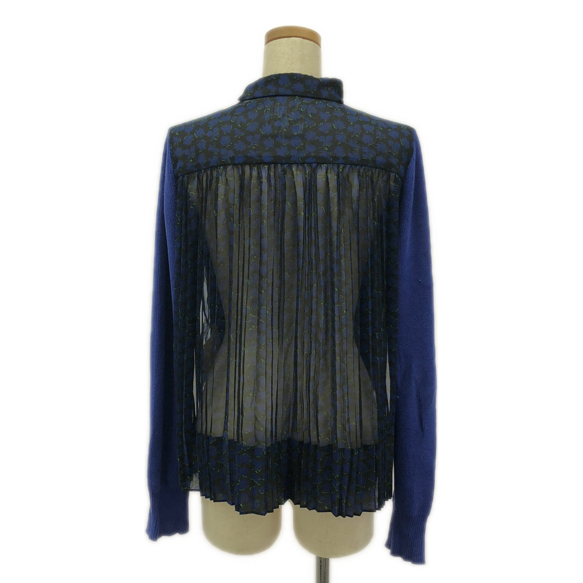 sacai / サカイ | 2016 | バックプリーツ 総柄 Vネックカーディガン | 2 | ブルー/ブラック | レディース