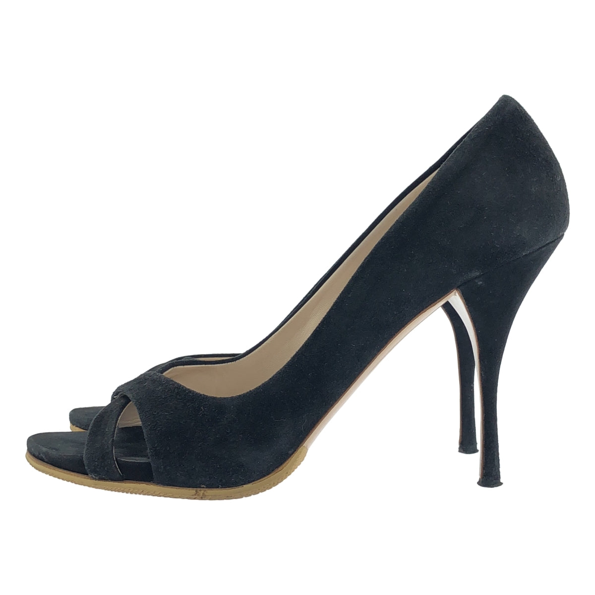 miu miu / 뮤 뮤 | 스웨이드 가죽 힐 펌프스 샌들 | 38 | 블랙 | 여성