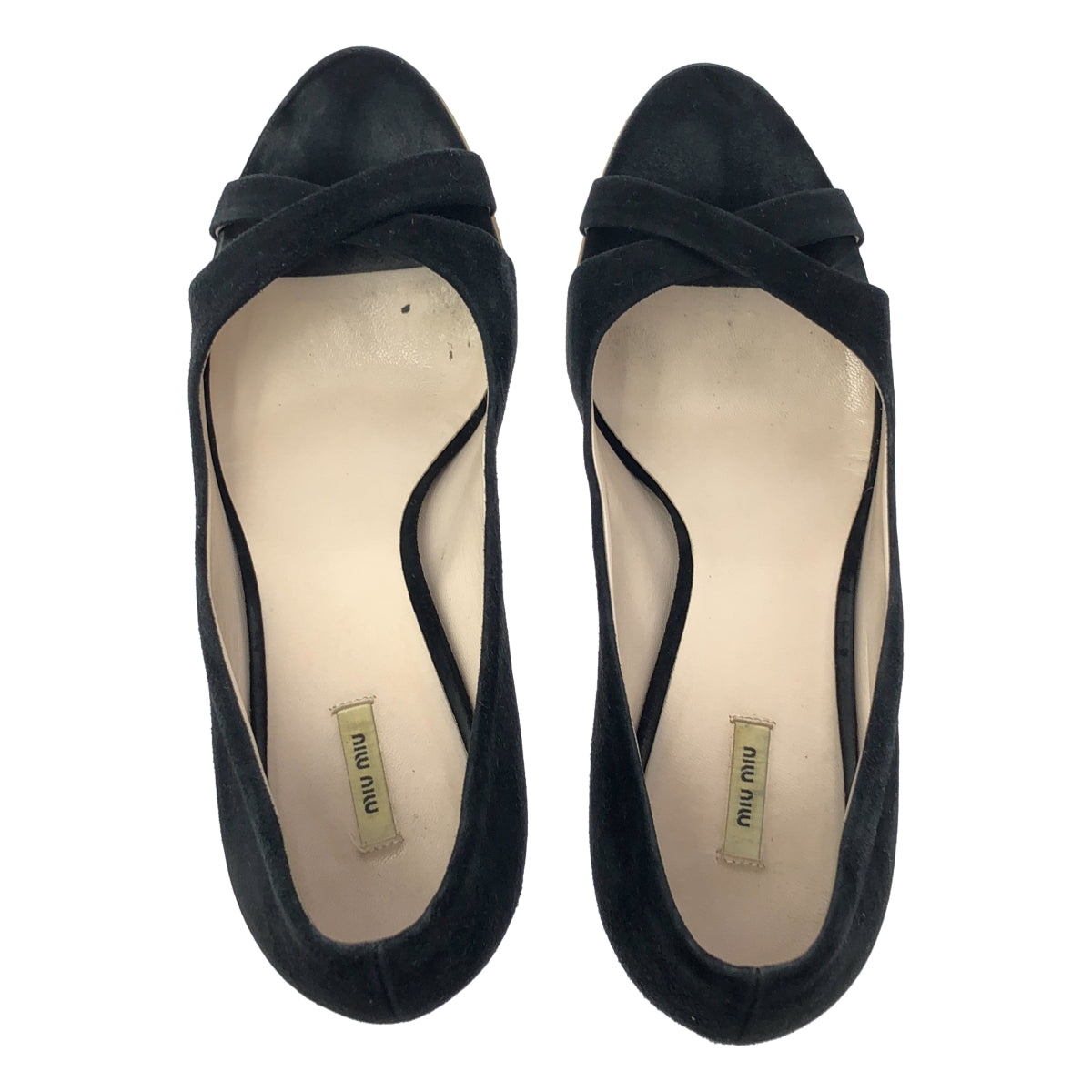 miu miu / 뮤 뮤 | 스웨이드 가죽 힐 펌프스 샌들 | 38 | 블랙 | 여성