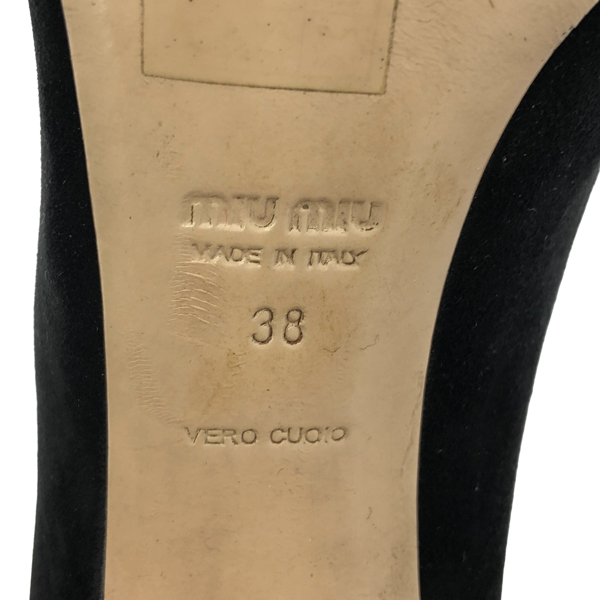 miu miu / 뮤 뮤 | 스웨이드 가죽 힐 펌프스 샌들 | 38 | 블랙 | 여성