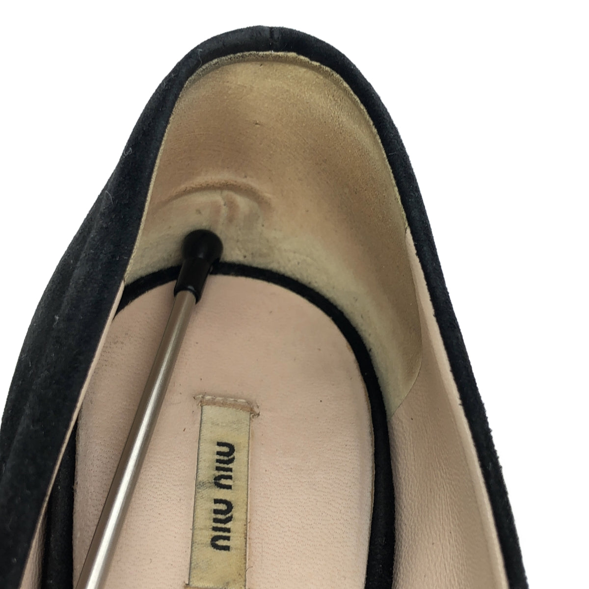 miu miu / 뮤 뮤 | 스웨이드 가죽 힐 펌프스 샌들 | 38 | 블랙 | 여성