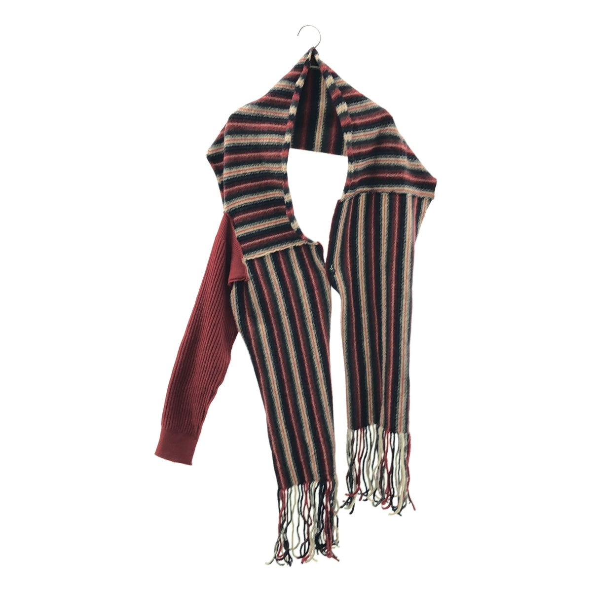 PERVERZE / パーバーズ | ウール フリンジ ボーダー マフラー ストール | F | レッド/ベージュ/ネイビー