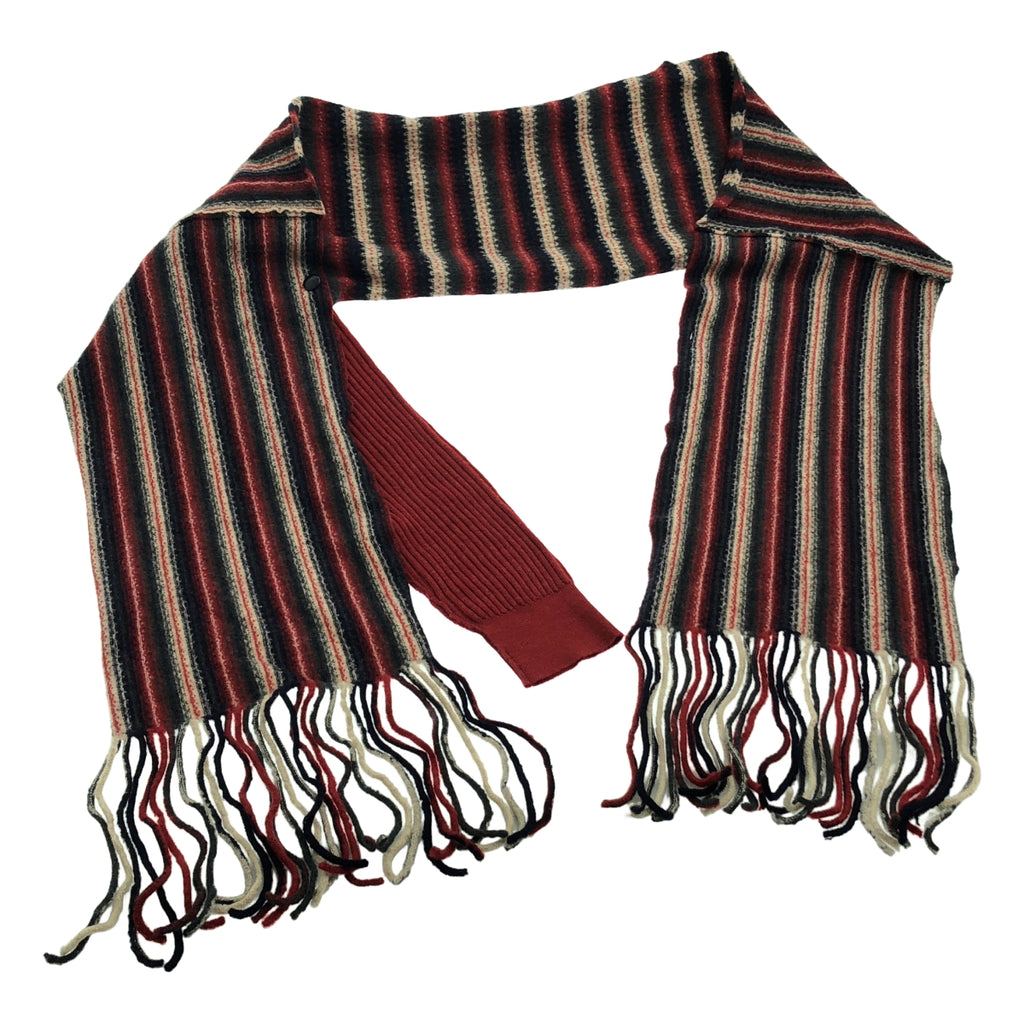 PERVERZE / パーバーズ | ウール フリンジ ボーダー マフラー ストール | F | レッド/ベージュ/ネイビー