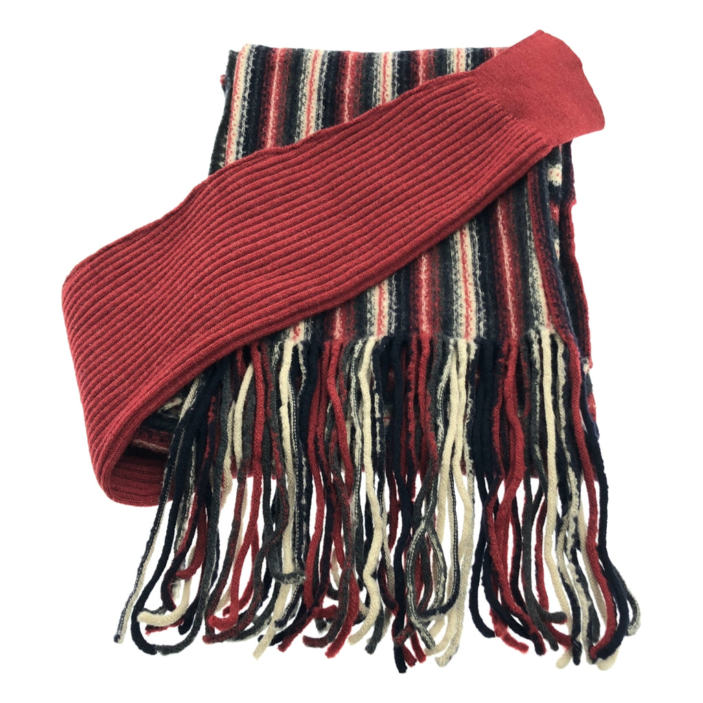 PERVERZE / パーバーズ | ウール フリンジ ボーダー マフラー ストール | F | レッド/ベージュ/ネイビー