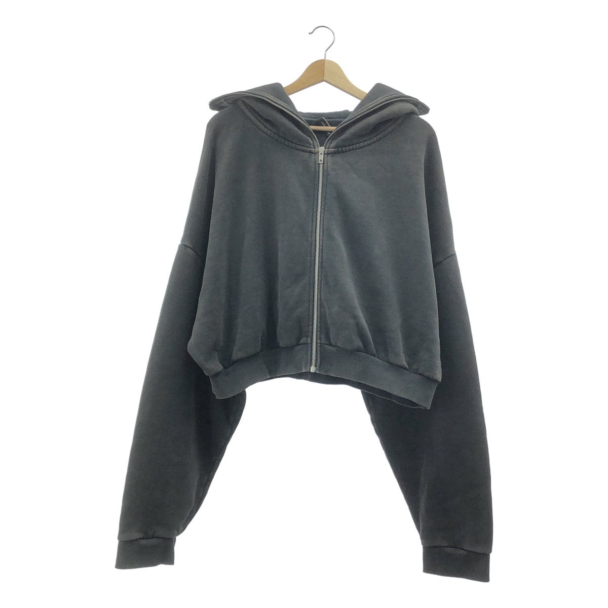 Entire Studios | 水洗黑色全拉鍊短羊毛襯裡連帽衫 | XL | 男款