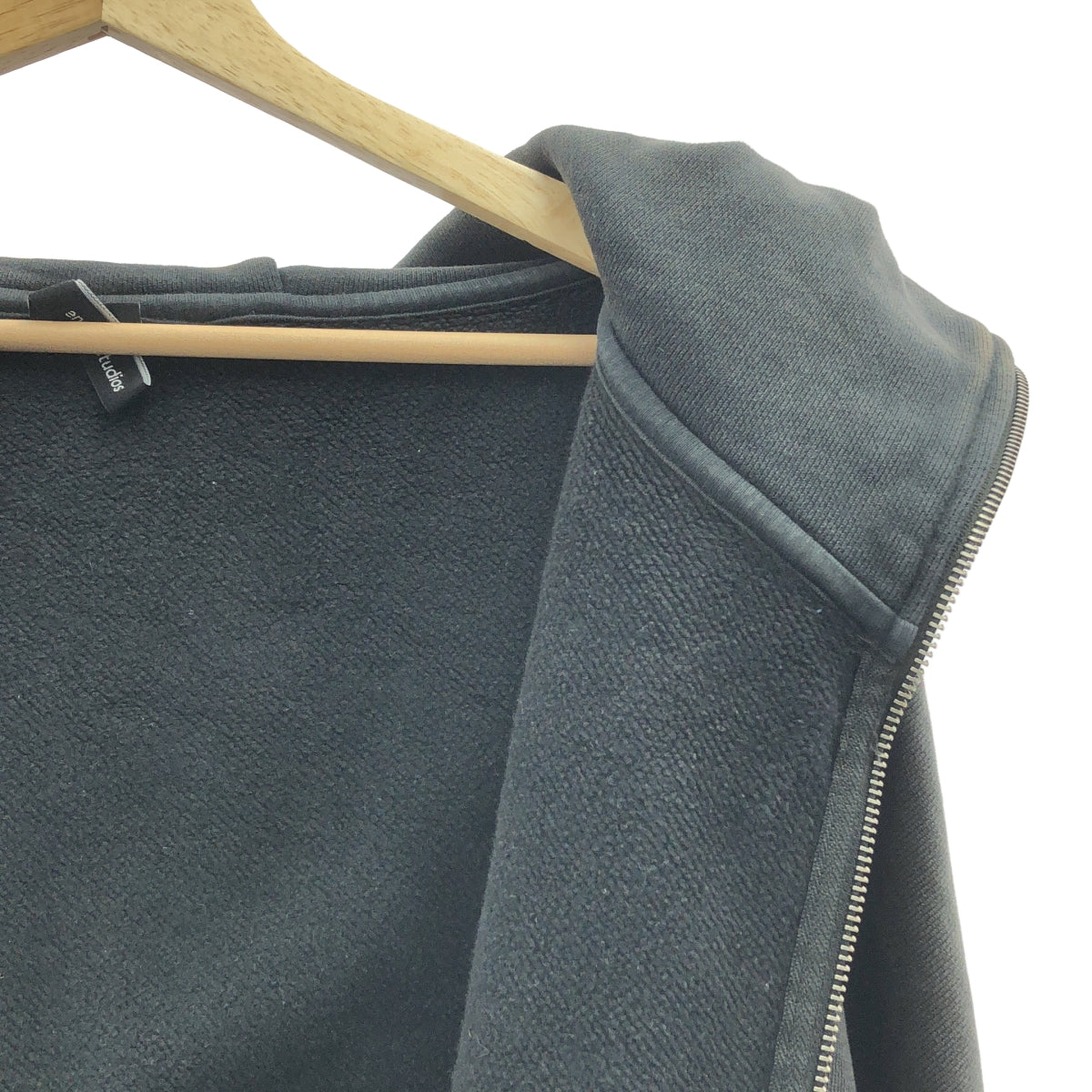 Entire Studios | 水洗黑色全拉鍊短羊毛襯裡連帽衫 | XL | 男款