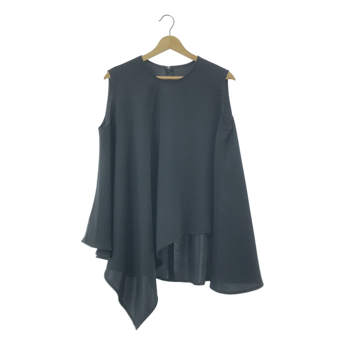 [狀況極佳] ENFOLD | Dry Double-Cloth 不對稱喇叭 PO 襯衫 | 尺寸 38 | 黑色 | 女款