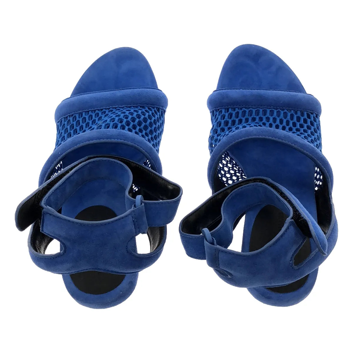 ALEXANDER WANG / 알렉산더 원 | 스웨이드 가죽 그물 전환 앵클 스트랩 힐 샌들 | 36 | 블루 | 여성