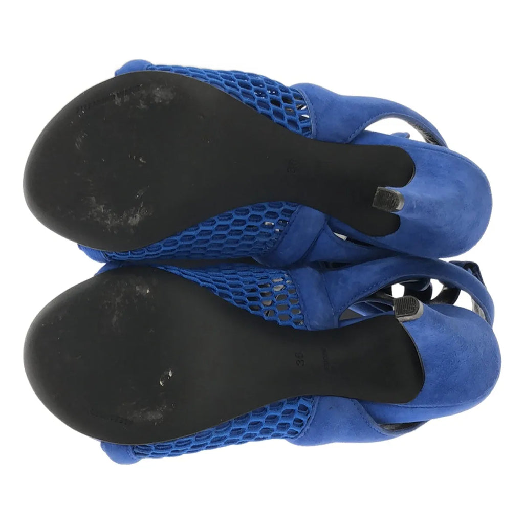 ALEXANDER WANG / アレキサンダーワン | スエードレザー ネット切替 アンクルストラップ ヒールサンダル | 36 | ブルー | レディース