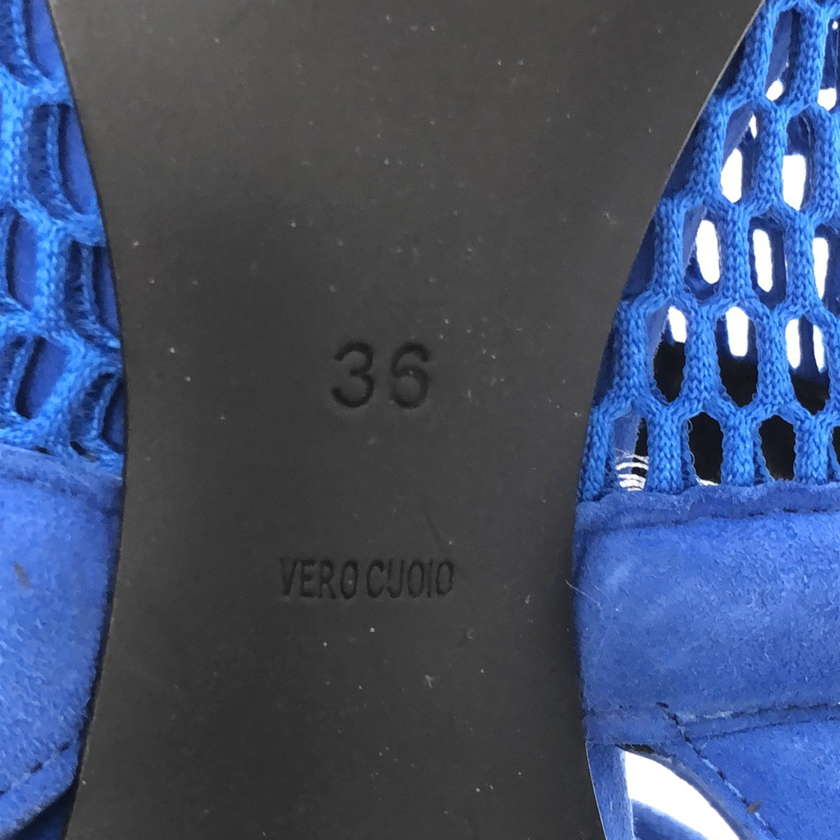 ALEXANDER WANG / 알렉산더 원 | 스웨이드 가죽 그물 전환 앵클 스트랩 힐 샌들 | 36 | 블루 | 여성