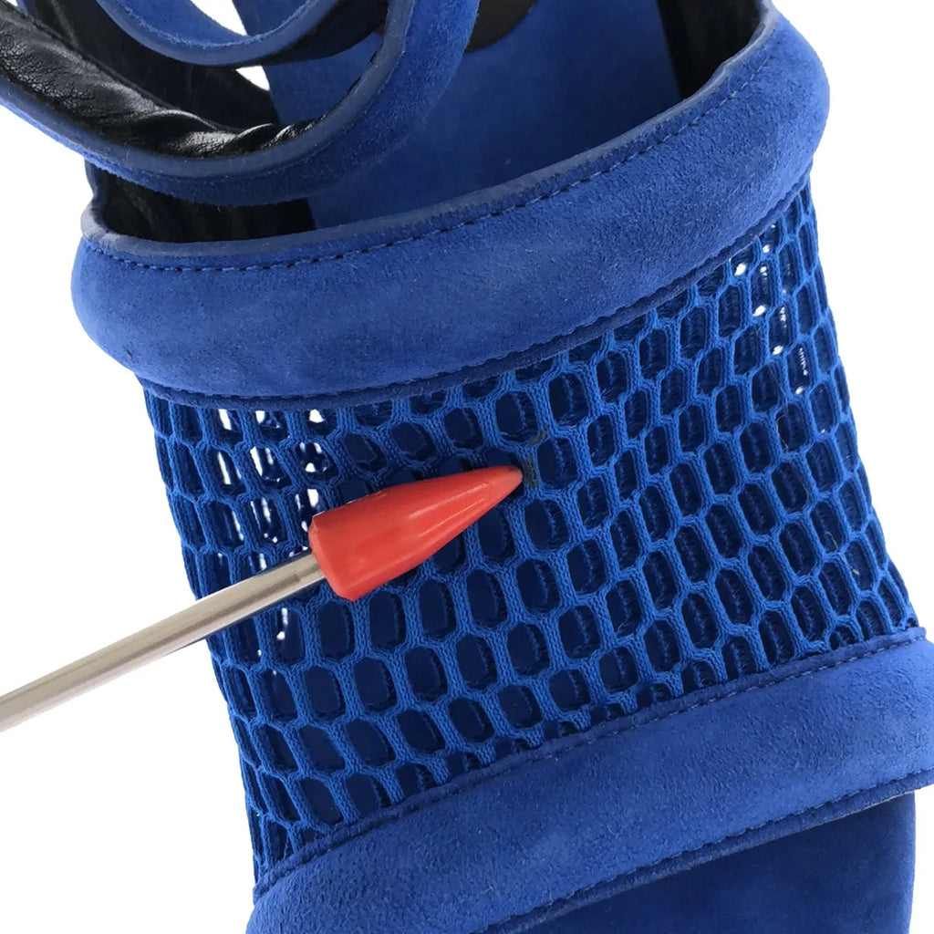 ALEXANDER WANG / アレキサンダーワン | スエードレザー ネット切替 アンクルストラップ ヒールサンダル | 36 | ブルー | レディース