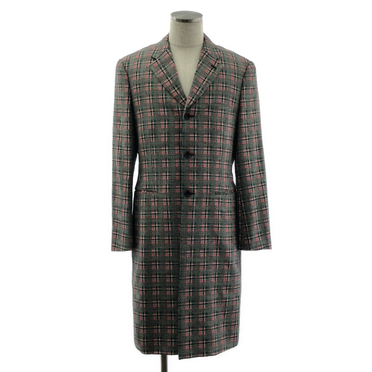 COMME des GARCONS HOMME PLUS / 콤데 갤슨 옴플루스 | 2020AW | 후면 컷 디자인 울 체크 체스터 코트 | S | 남성