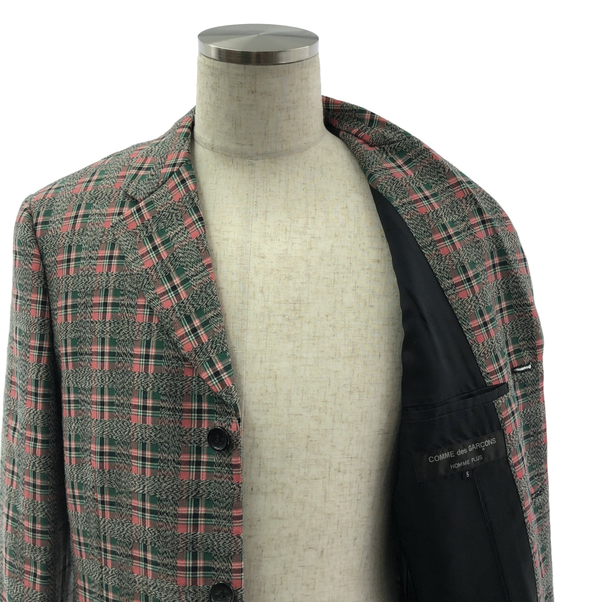 COMME des GARCONS HOMME PLUS / 콤데 갤슨 옴플루스 | 2020AW | 후면 컷 디자인 울 체크 체스터 코트 | S | 남성