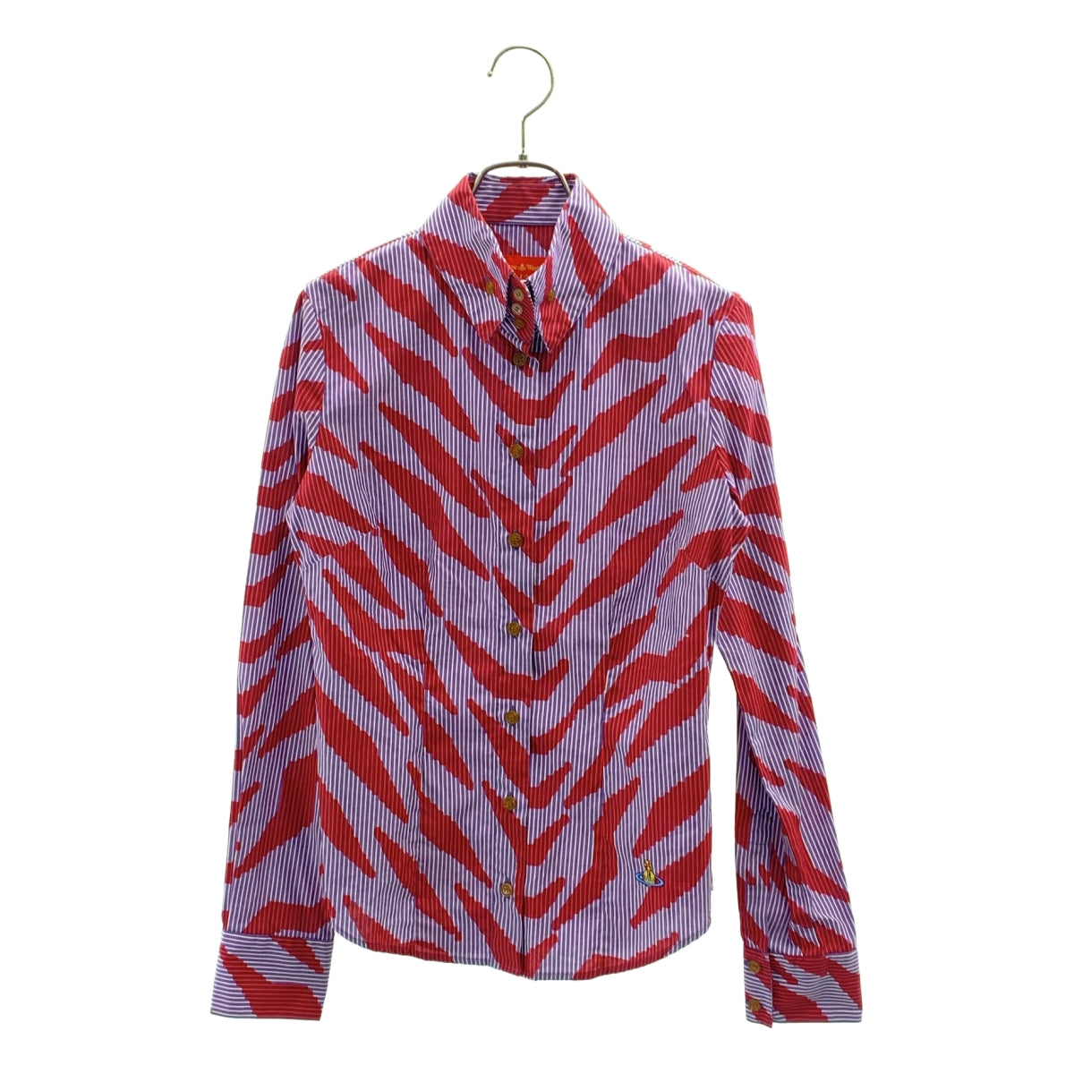 VIVIENNE WESTWOOD RED LABEL / 비비안 웨스트우드 레드 라벨 | 총무늬 스트라이프 원포인트 오브 빅 컬러 셔츠 블라우스 | 40 |