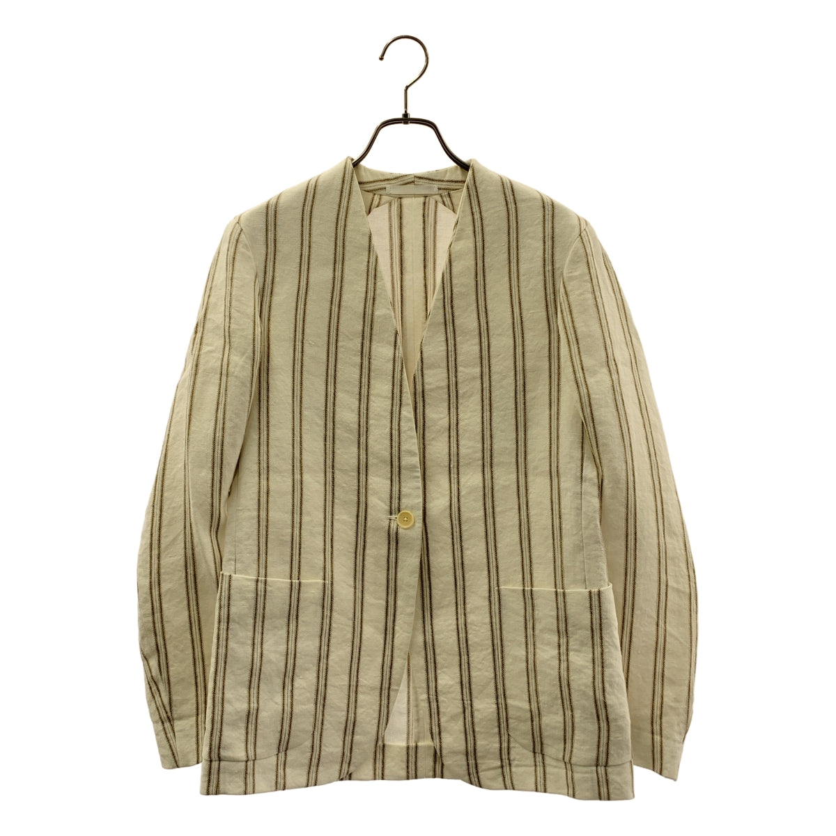CARUSO / カルーゾ | リネン ストライプ ノーカラー ジャケット | 36 | アイボリー/ブラウン | メンズ