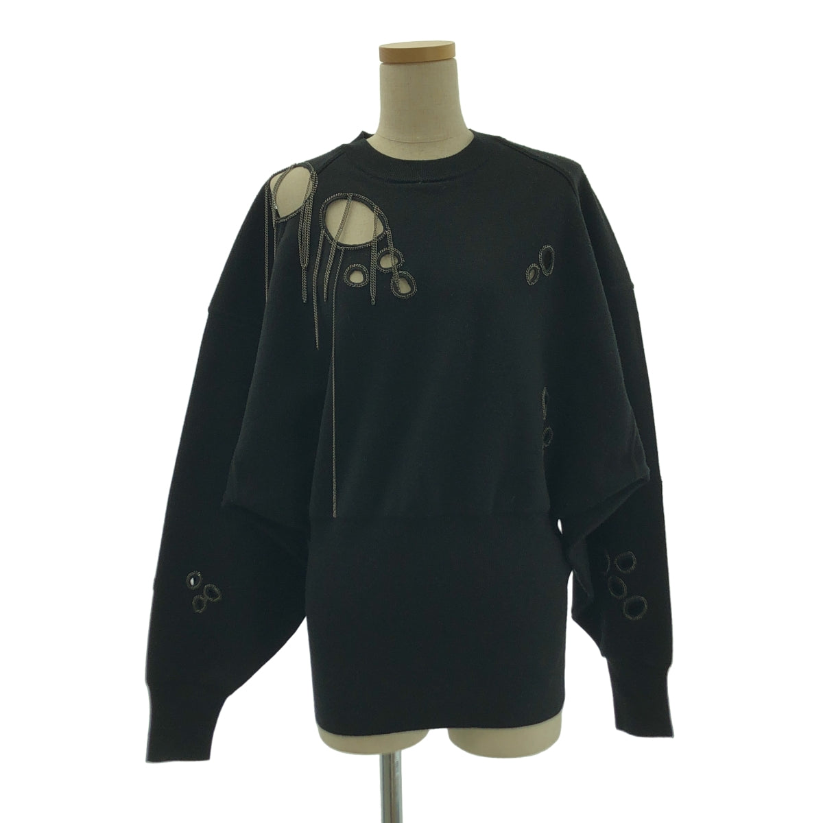 DIESEL / ディーゼル | チェーン装飾 カットアウト リブ ロング ニット セーター | M | ブラック | メンズ