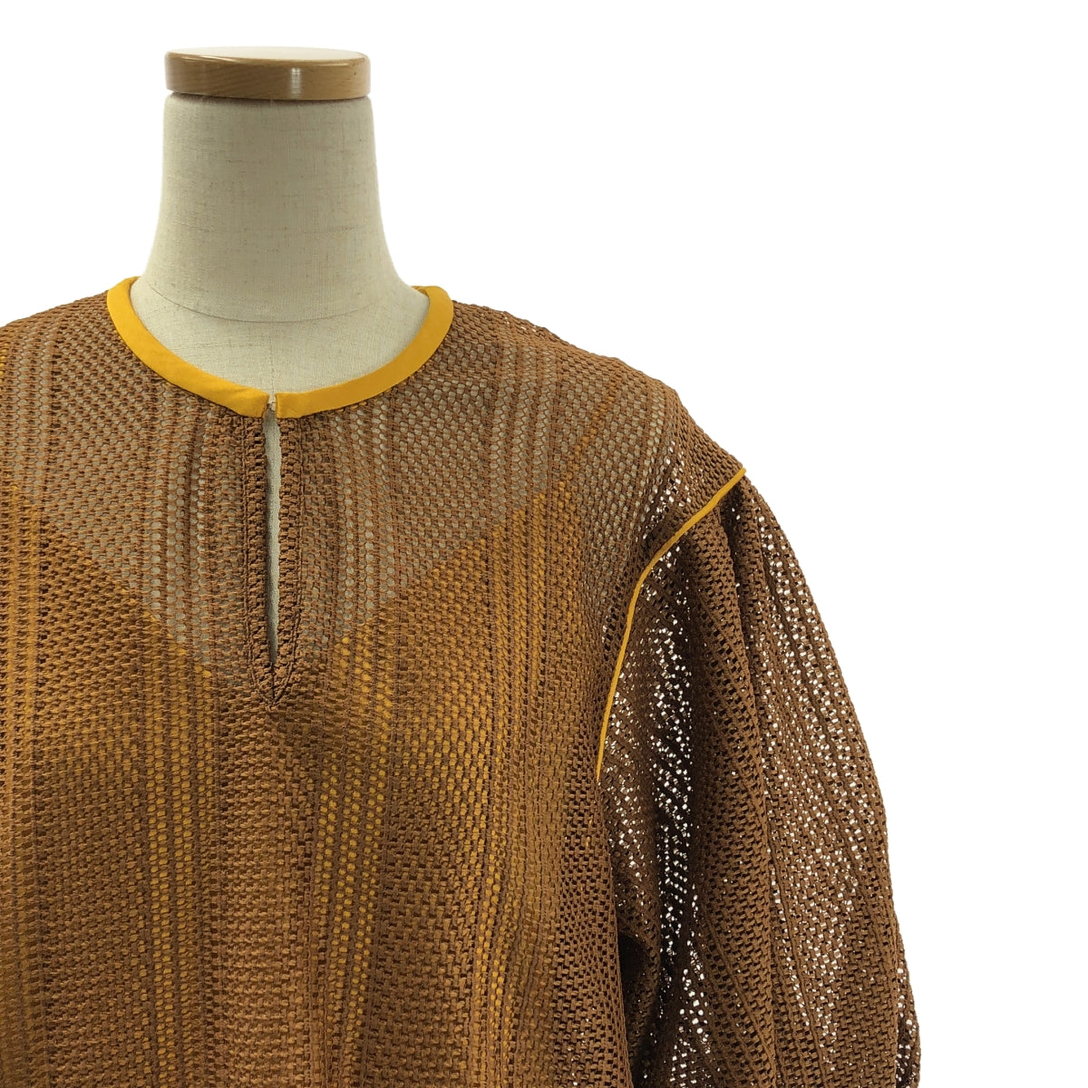 [狀況極佳] CLANE | 條紋蕾絲層疊連身衣 | 0 碼 | 棕色 | 女款