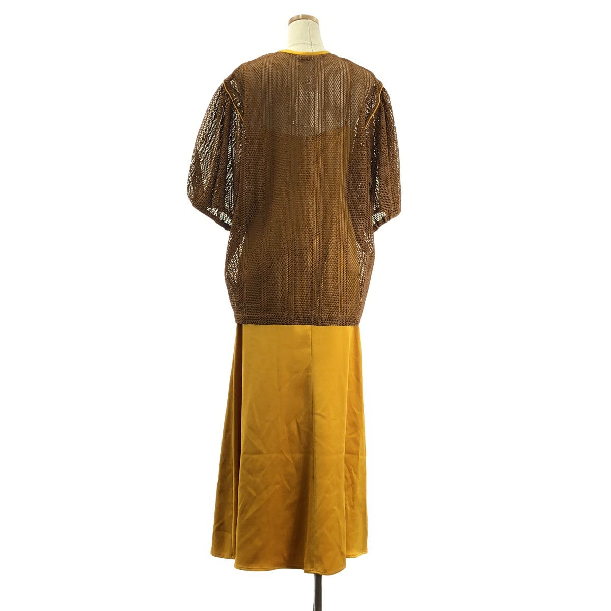 [狀況極佳] CLANE | 條紋蕾絲層疊連身衣 | 0 碼 | 棕色 | 女款