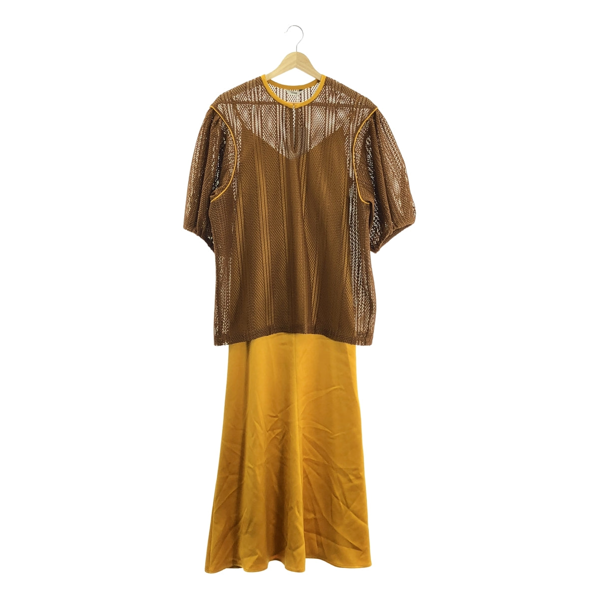 [狀況極佳] CLANE | 條紋蕾絲層疊連身衣 | 0 碼 | 棕色 | 女款