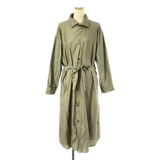 GALERIE VIE | Cotton Satin Belted Shirt Dress | Size 36 | Green | Women's