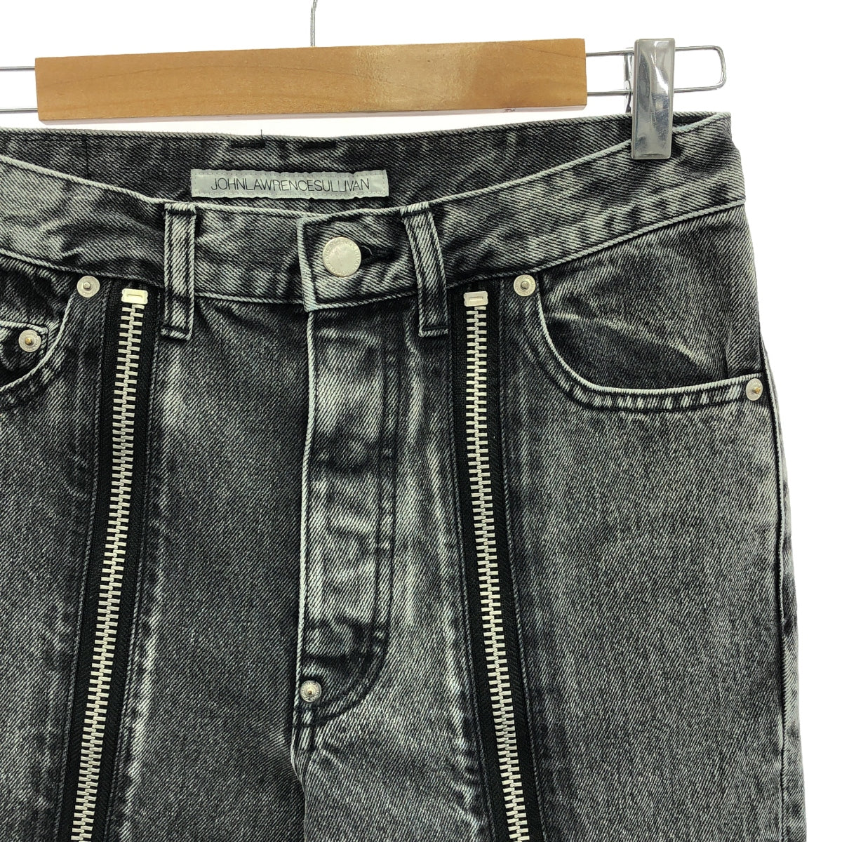 【신품】 JOHN LAWRENCE SULLIVAN / 존 로렌스 설리반 | Washed denim zipped pants 워시드 지퍼 데님 팬츠 | 44 | 블랙 | 남성