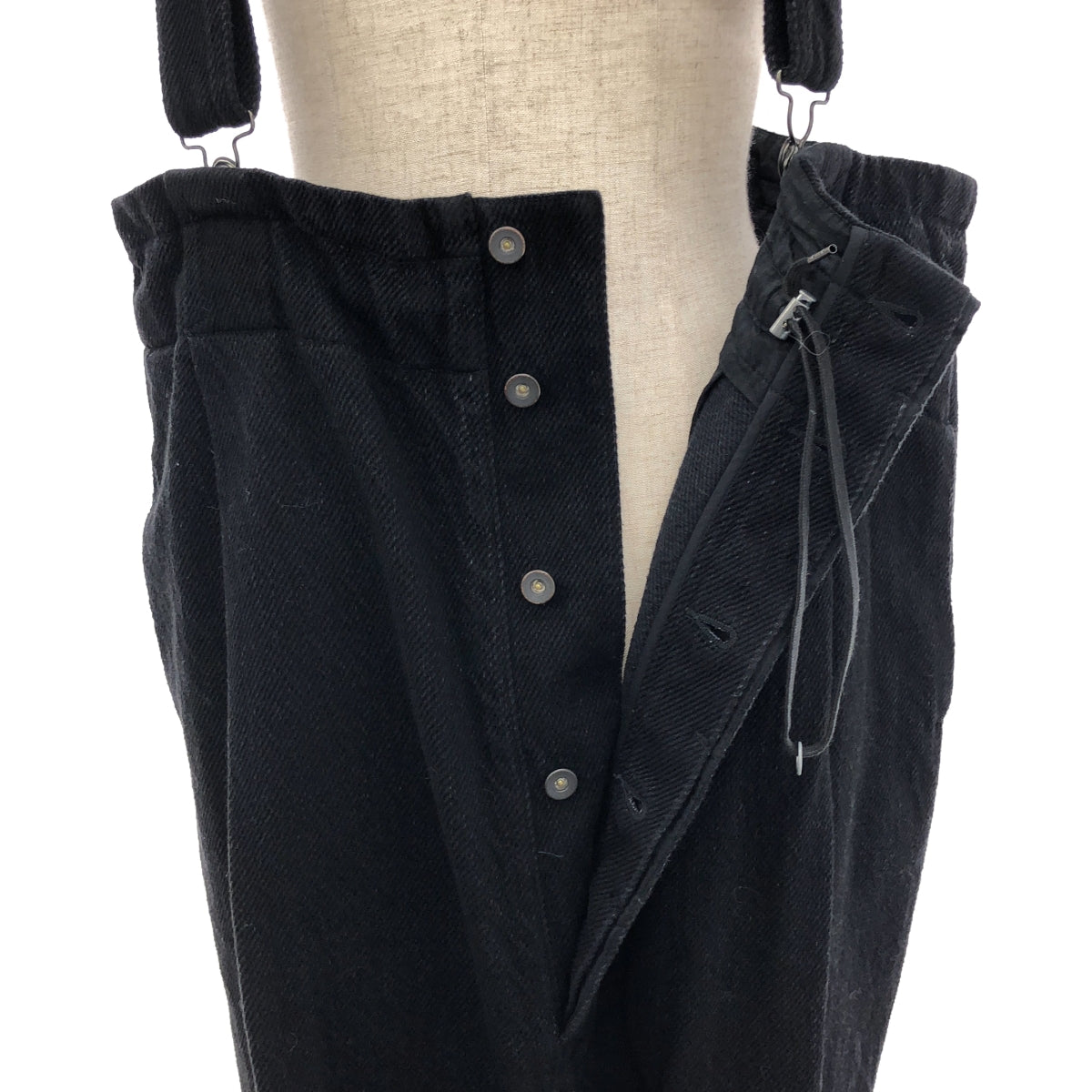 FIRMUM | Cotton twill tuck suspender pants overalls | XS | Black | Women's