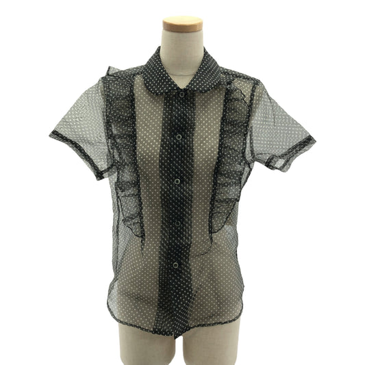 BLACK COMME des GARCONS | 2009SS | Polka Dot Pattern Frills Short Sleeve Blouse | Polyester Polka Dot Frills Sheer Shirt Blouse | XS | Women's