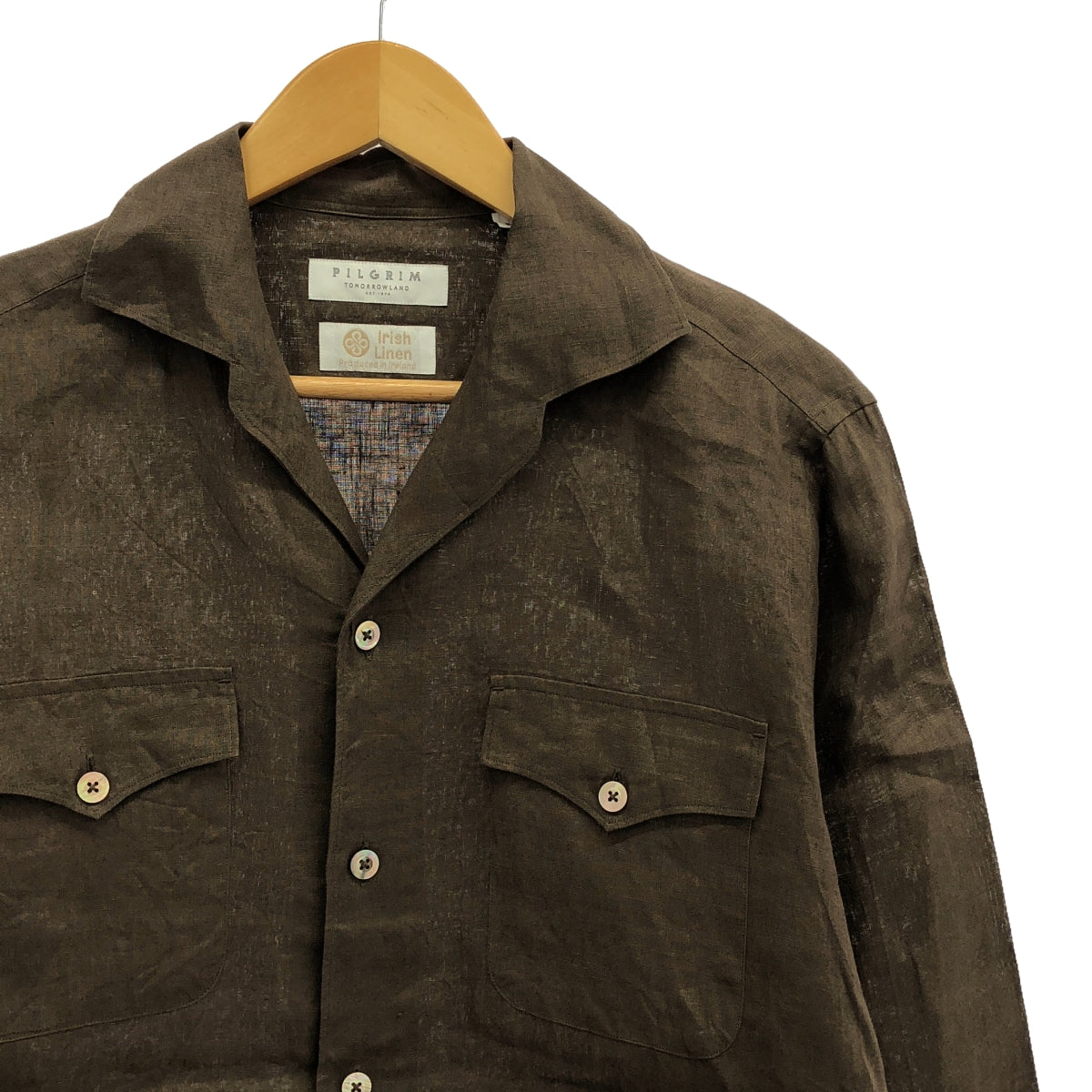 [Good Condition] TOMORROWLAND PILGRIM | 2024SS | Irish Linen Double Pocket Open Collar Shirt | S | Dark Brown | Men's