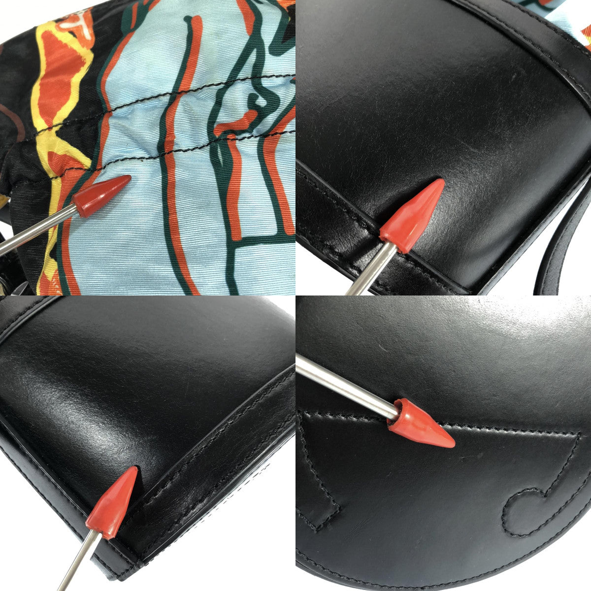 CARVEN / カルヴェン | PRINTED NYLON WITH MOIRE BAG レザー切替 総柄プリント 巾着 ショルダーバッグ |