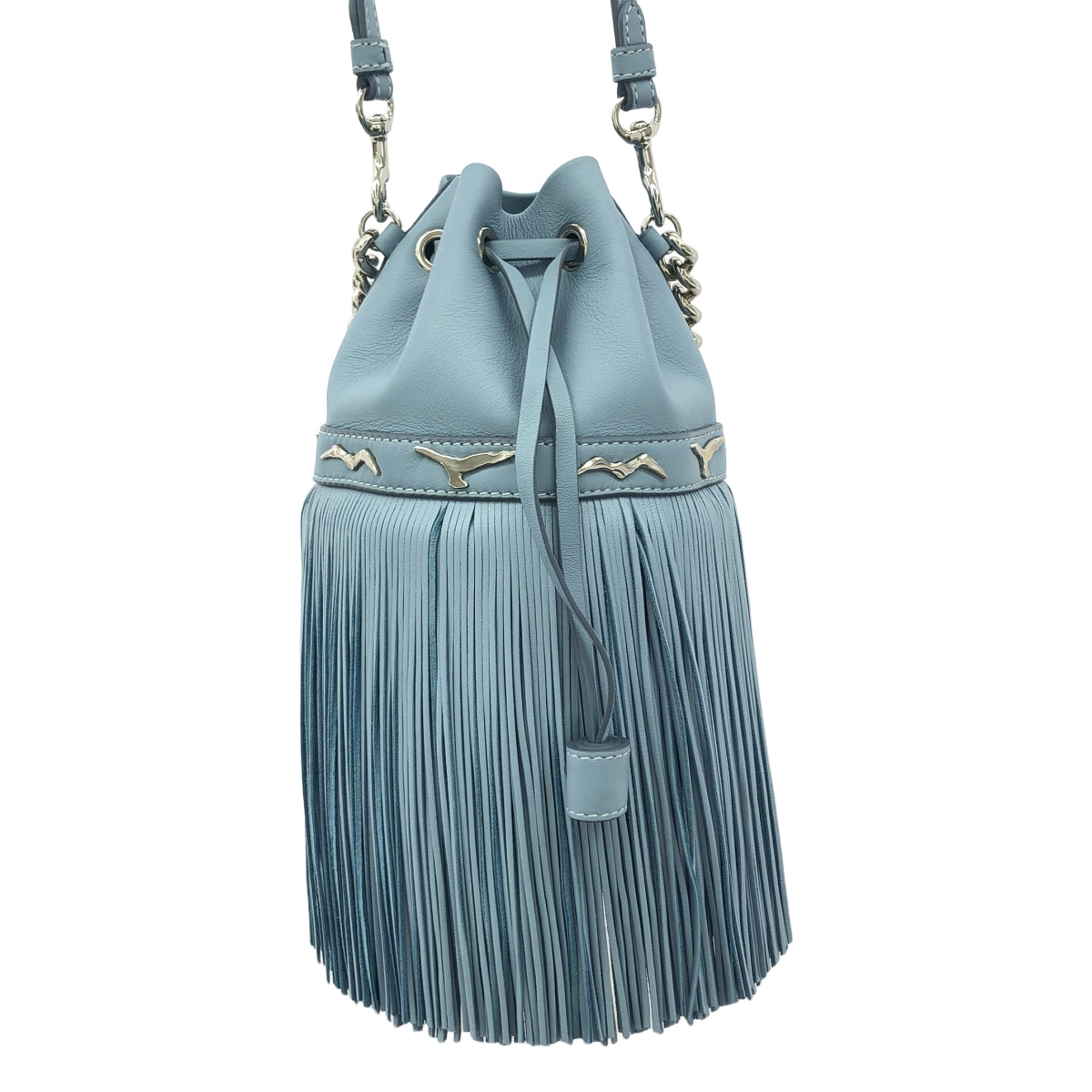 【美品】  J&M DAVIDSON / ジェイアンドエムデヴィッドソン | FRINGE CARNIVAL / カーニバル 2way レザー スタッズ フリンジ チェーンハンドル ショルダーバッグ | ブルー | レディース