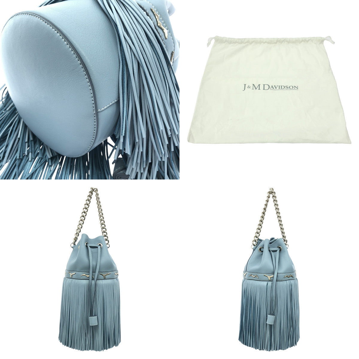 【美品】  J&M DAVIDSON / ジェイアンドエムデヴィッドソン | FRINGE CARNIVAL / カーニバル 2way レザー スタッズ フリンジ チェーンハンドル ショルダーバッグ | ブルー | レディース