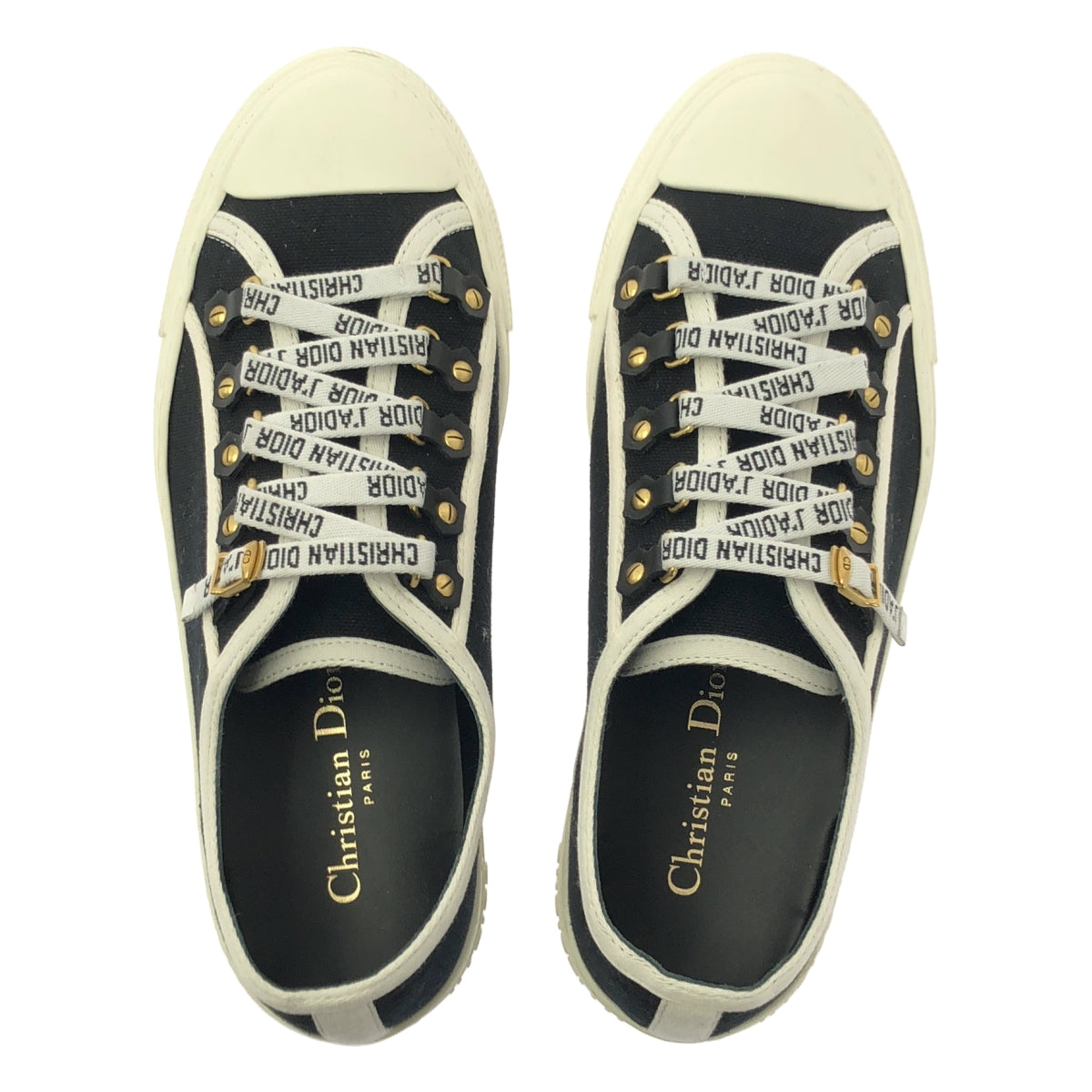 【美品】  Christian Dior / クリスチャンディオール | Walk'n'Dior ウォーキンディオール コットンキャンバス スニーカー | 38 | ブラック / ホワイト | レディース