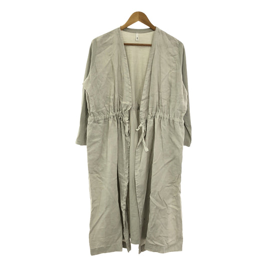 grin / Grin | Linen cotton switching waist gather long cardigan gown coat | Gray | Women's