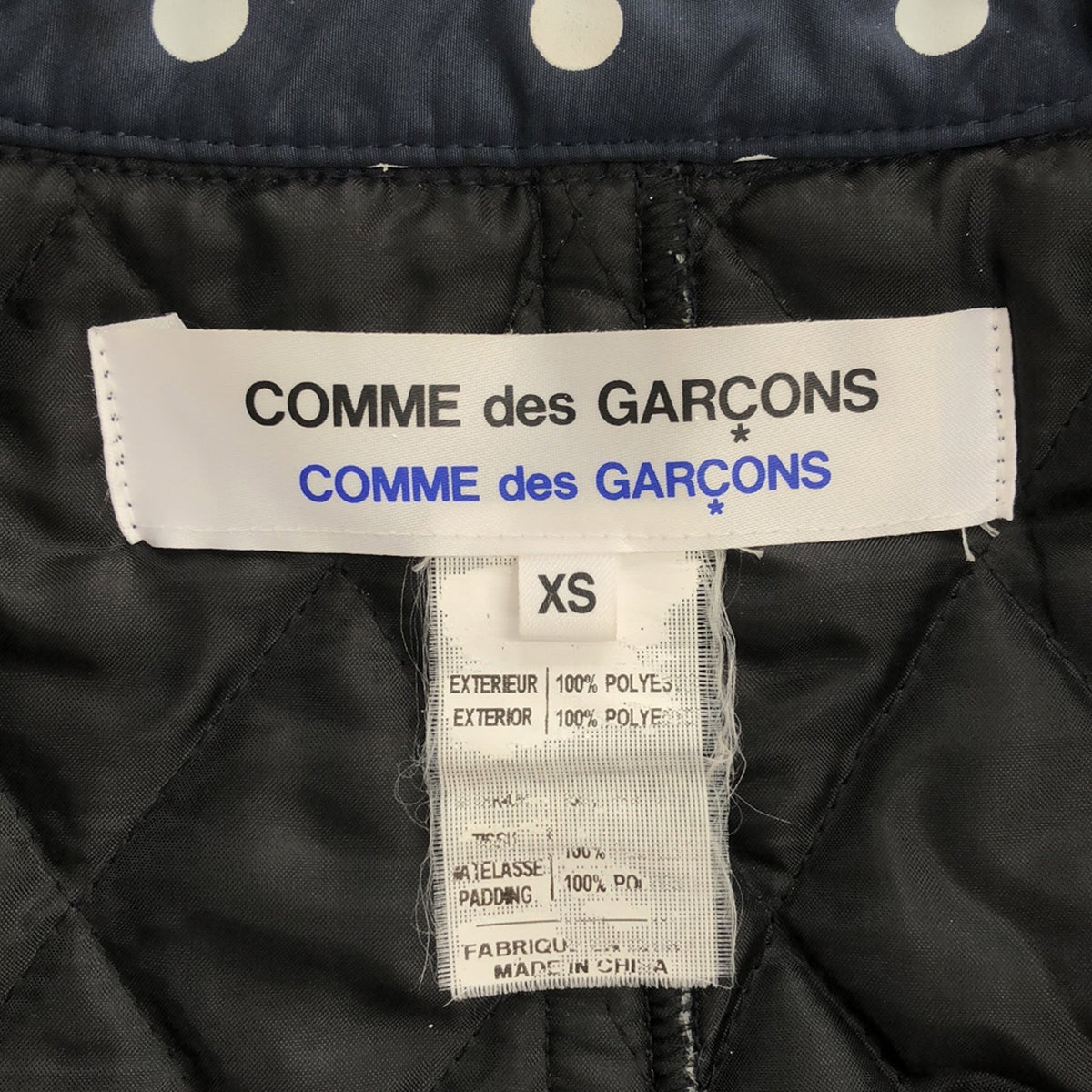 COMME des GARCONS COMME des GARCONS / 콤콤 | 뒤퀼팅 도트 라운드 칼라 더블 코트 | XS | 네이비/화이트 | 여성