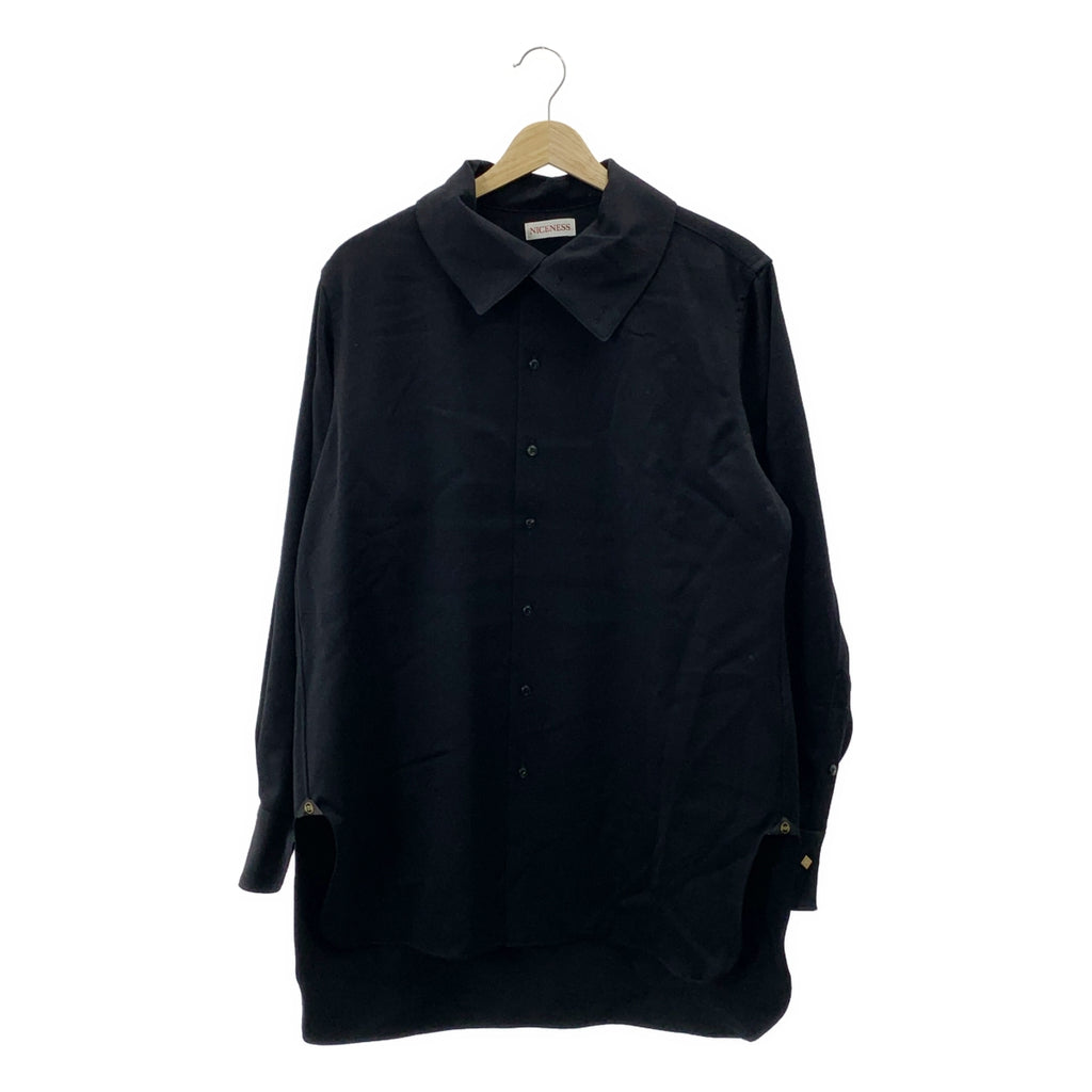 【美品】  NICENESS / ナイスネス | LAURENCE CHARCOAL / ビッグカラー オーバー シャツ | S | ブラック | メンズ