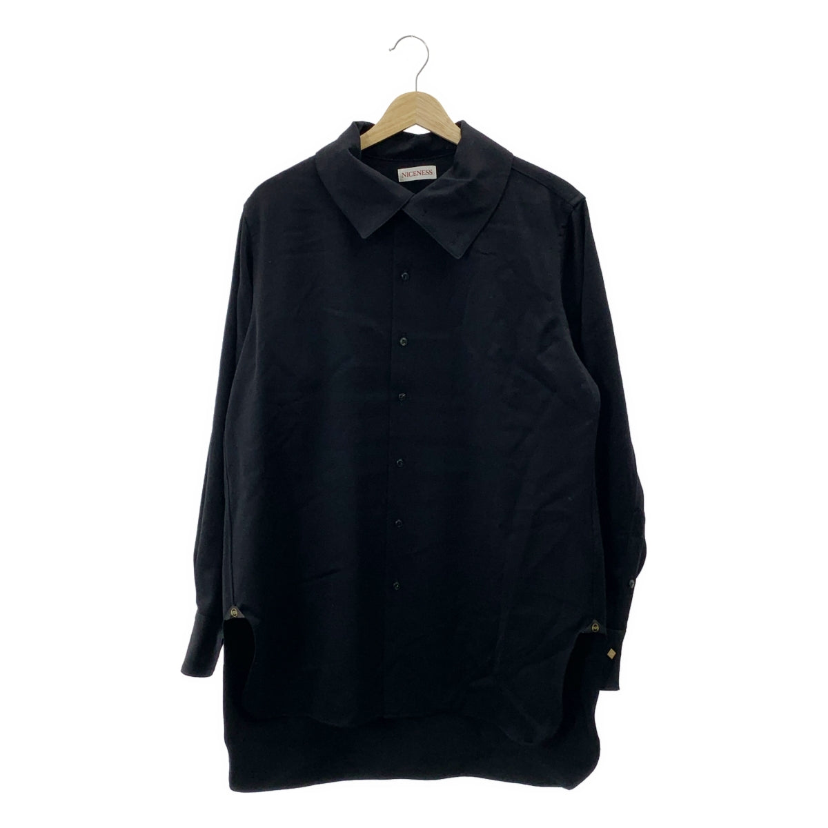 【美品】  NICENESS / ナイスネス | LAURENCE CHARCOAL / ビッグカラー オーバー シャツ | S | ブラック | メンズ