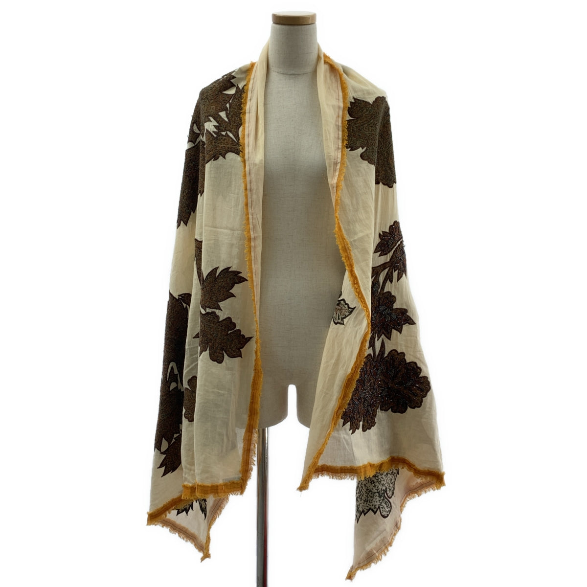 DRIES VAN NOTEN / ドリスヴァンノッテン | ビジュー装飾 エンブロイダリー フリンジ 大判 ストール |