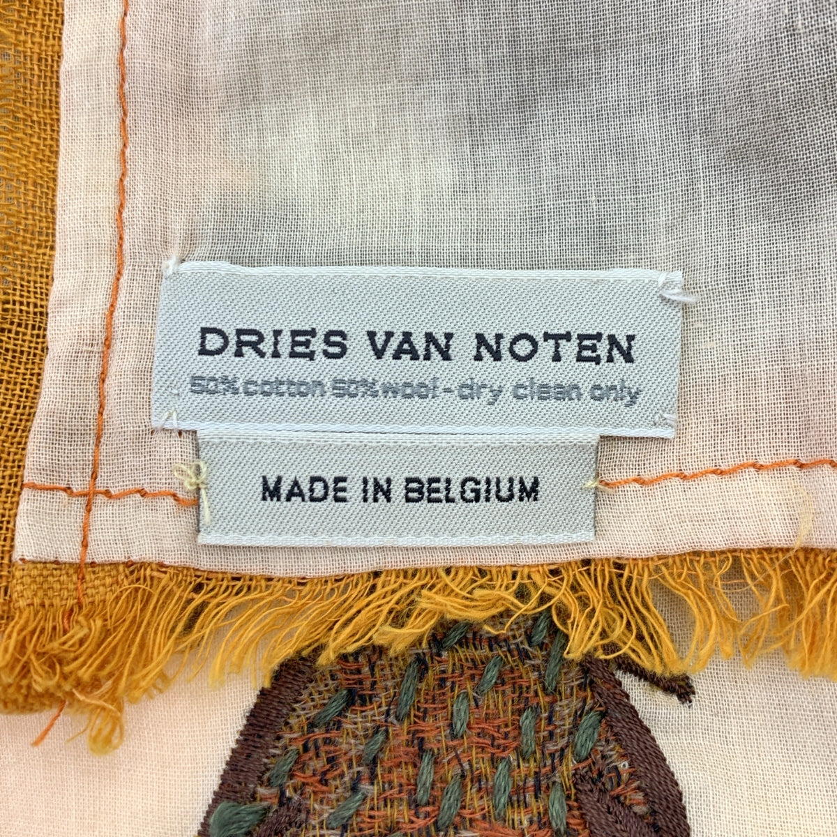 DRIES VAN NOTEN / ドリスヴァンノッテン | ビジュー装飾 エンブロイダリー フリンジ 大判 ストール |