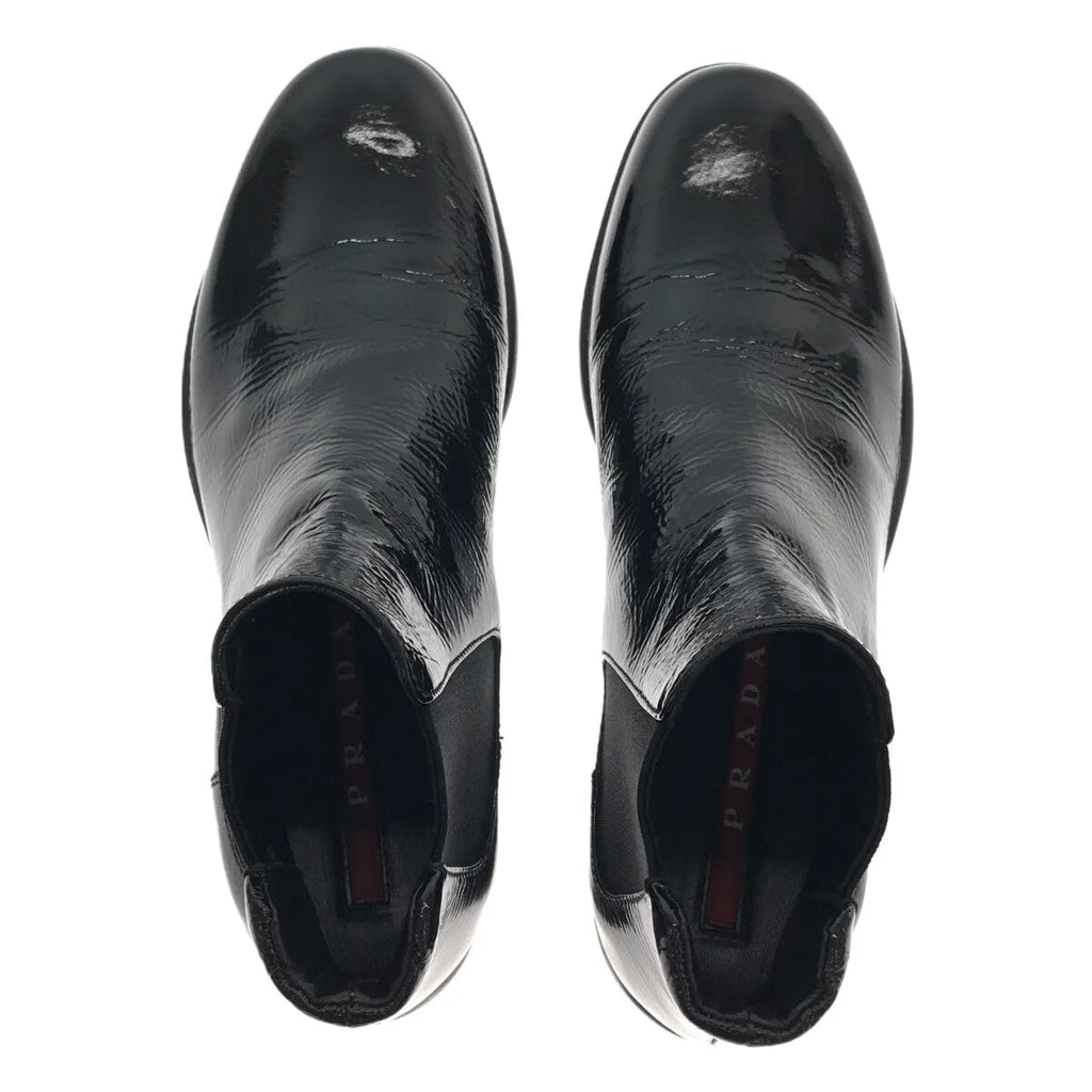 普拉達運動 |漆皮側邊短靴 |尺寸 35 |黑色 |女性的