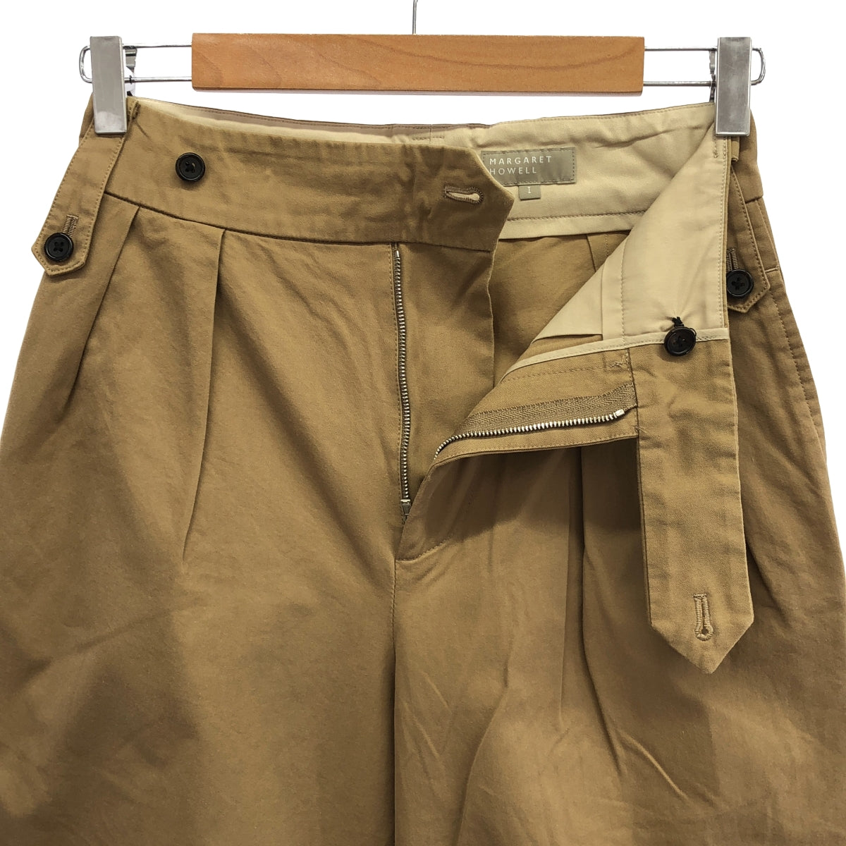 MARGARET HOWELL / マーガレットハウエル | コットン 2タック ワイドパンツ | 1 | ベージュ | レディース